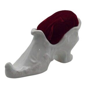 Vintage Handmade Victorian Style Ceramic Shoe Pin Cushion Signed D Higgs 1979